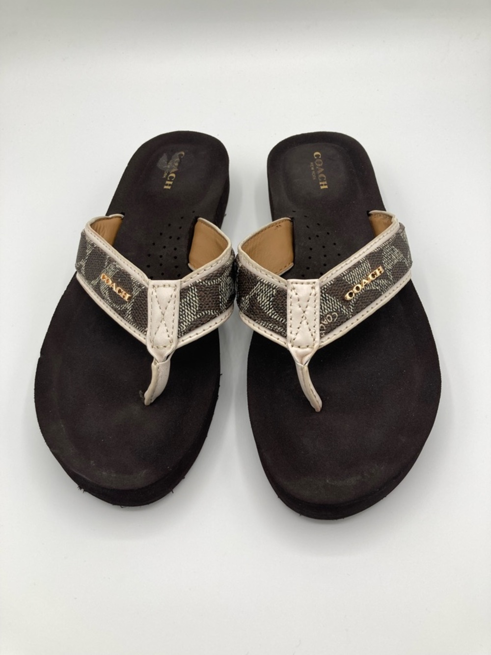 Coach Judy Signature Logo Women's Flip Flops, Brown Leather, Size 8B - Picture 2 of 8